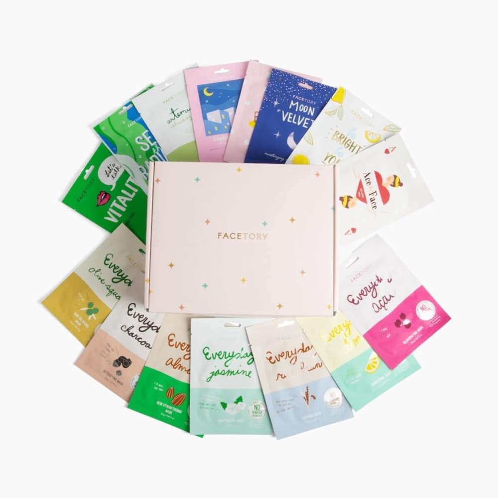 FACETORY K-Beauty Sheet Mask Gift Set - 15 Premium Korean Face Masks in Stylish Gift Box | Hydrating, Brightening & Soothing Skincare Variety Pack