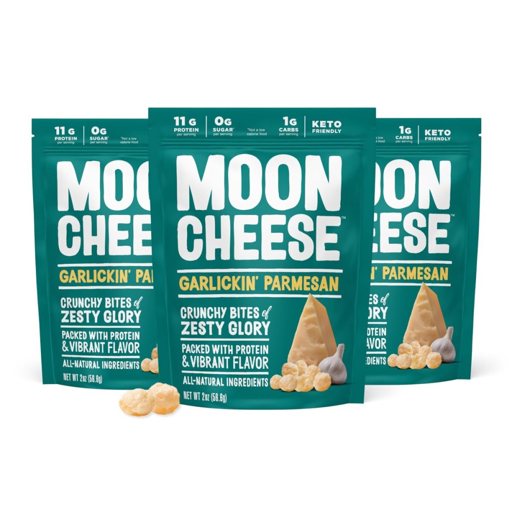 Moon Cheese Garlickin\' Parmesan Cheese Bites, 2 Ounce, 3-Pack, Crunchy, Protein Rich Cheese Snack, 100% Real Cheese