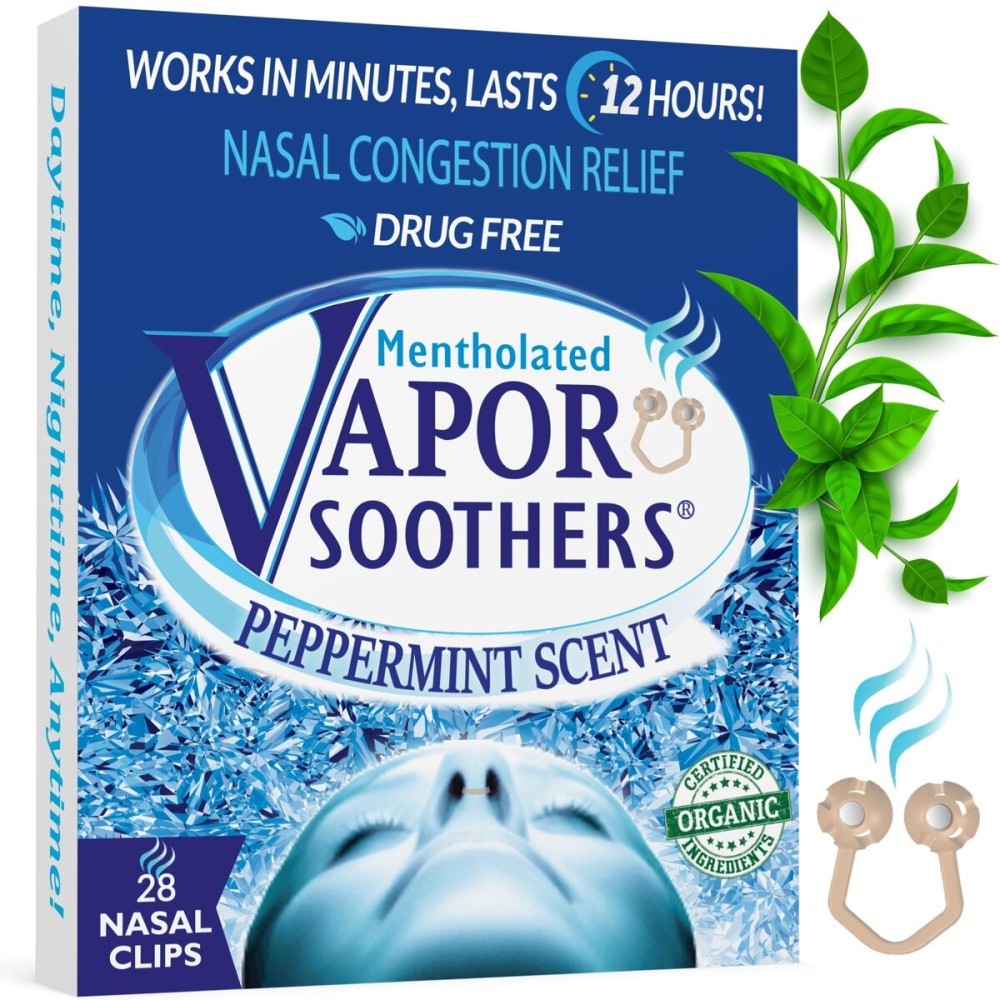 Mentholated Nasal Dilators for Breathing, Congestion, and Snoring - 28 Count Dual-Action Nose Inserts for Daytime and Nighttime Use - Hidden Nostril Opener Clips Last Up to 12 Hours - Peppermint