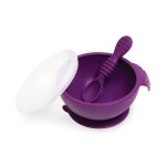 Bumkins Suction Silicone Baby Feeding Set, Bowl, Lid, Spoon, BPA-Free, First Feeding, Baby Led Weaning - Purple