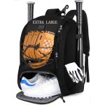 MATEIN Baseball Bag, Large Softball Bag with Shoe Compartment, Bat Bags for Men and Adult, Baseball Backpack with Fence Hook Hold TBall Bat, Batting Mitten, Helmet, Teeball Gear, Black