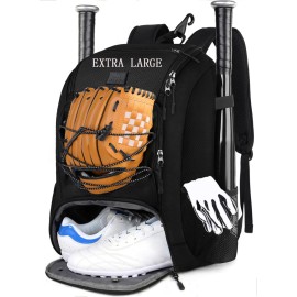 MATEIN Baseball Bag, Large Softball Bag with Shoe Compartment, Bat Bags for Men and Adult, Baseball Backpack with Fence Hook Hold TBall Bat, Batting Mitten, Helmet, Teeball Gear, Black