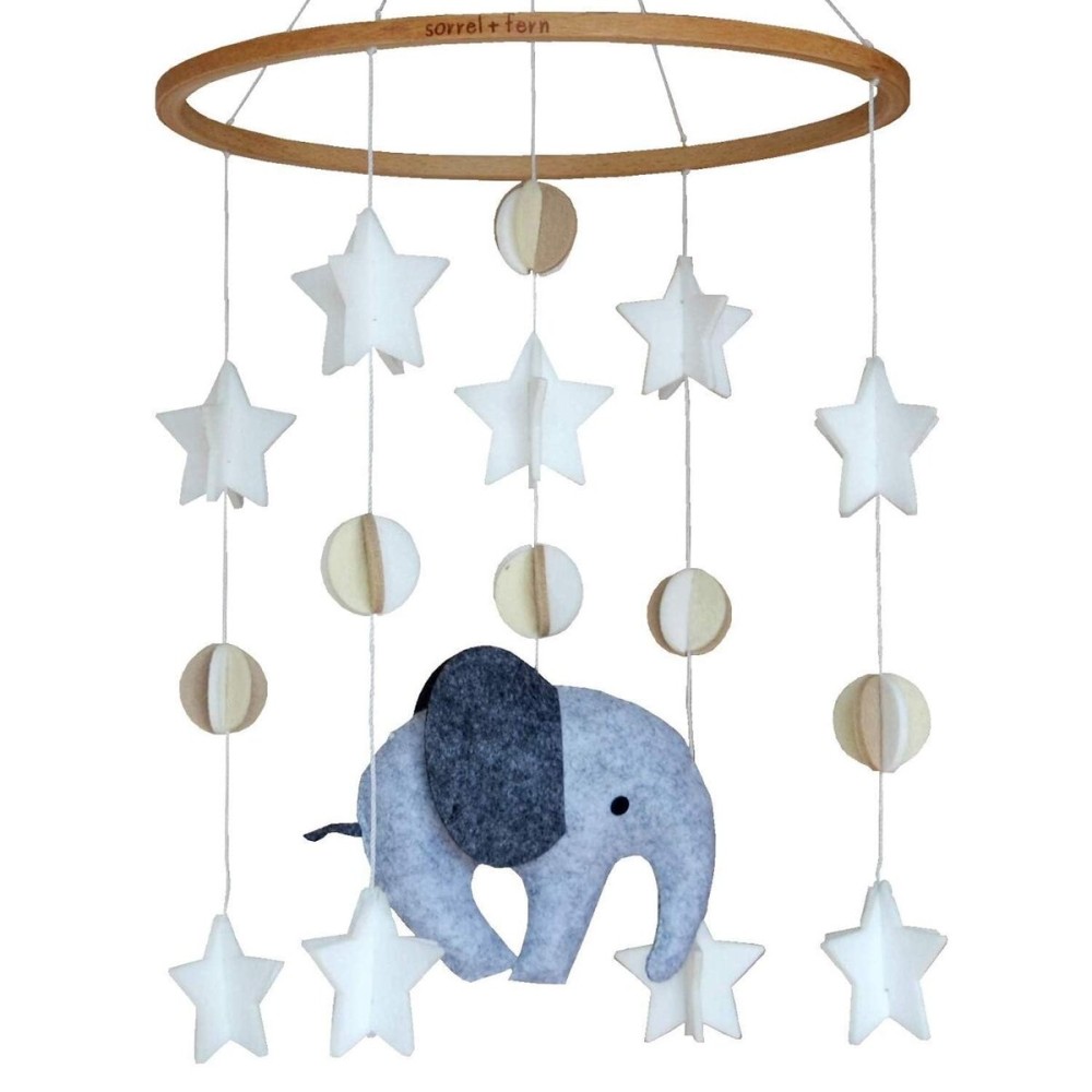 Sorrel + Fern Scandinavian Elephant Baby Crib Mobile - Grey, Portable, Hanging Mobile for Newborns, Parents, Gift-givers
