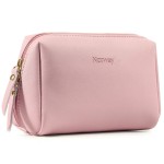 Narwey PU Leather Small Pink Makeup Bag for Purse Mini Cosmetic Bag Travel Makeup Pouch Zipper Pouch Cute Make up Bags with Compartments for Women Girls (Small, Pink)