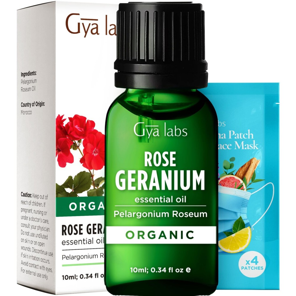 Gya Labs Organic Rose Geranium Essential Oil - 0.34 Fl Oz - for Skin, Hair, Diffuser, Aromatherapy, DIY Candle Making Scents