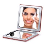 OMIRO Compact Mirror, Glitter PU 1X/3X Magnification, Ultra Portable for Purses (Red)