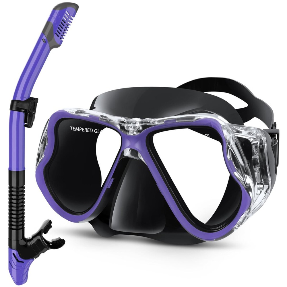 Greatever Dry Snorkel Set,Panoramic Wide View,Anti-Fog Scuba Diving Mask,Professional Snorkeling Gear for Adults