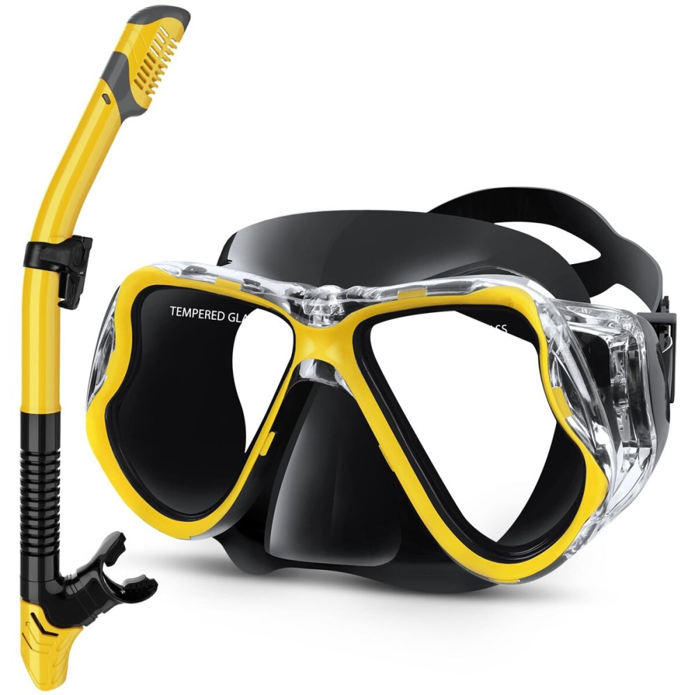 Greatever Dry Snorkel Set,Panoramic Wide View,Anti-Fog Scuba Diving Mask,Professional Snorkeling Gear for Adults