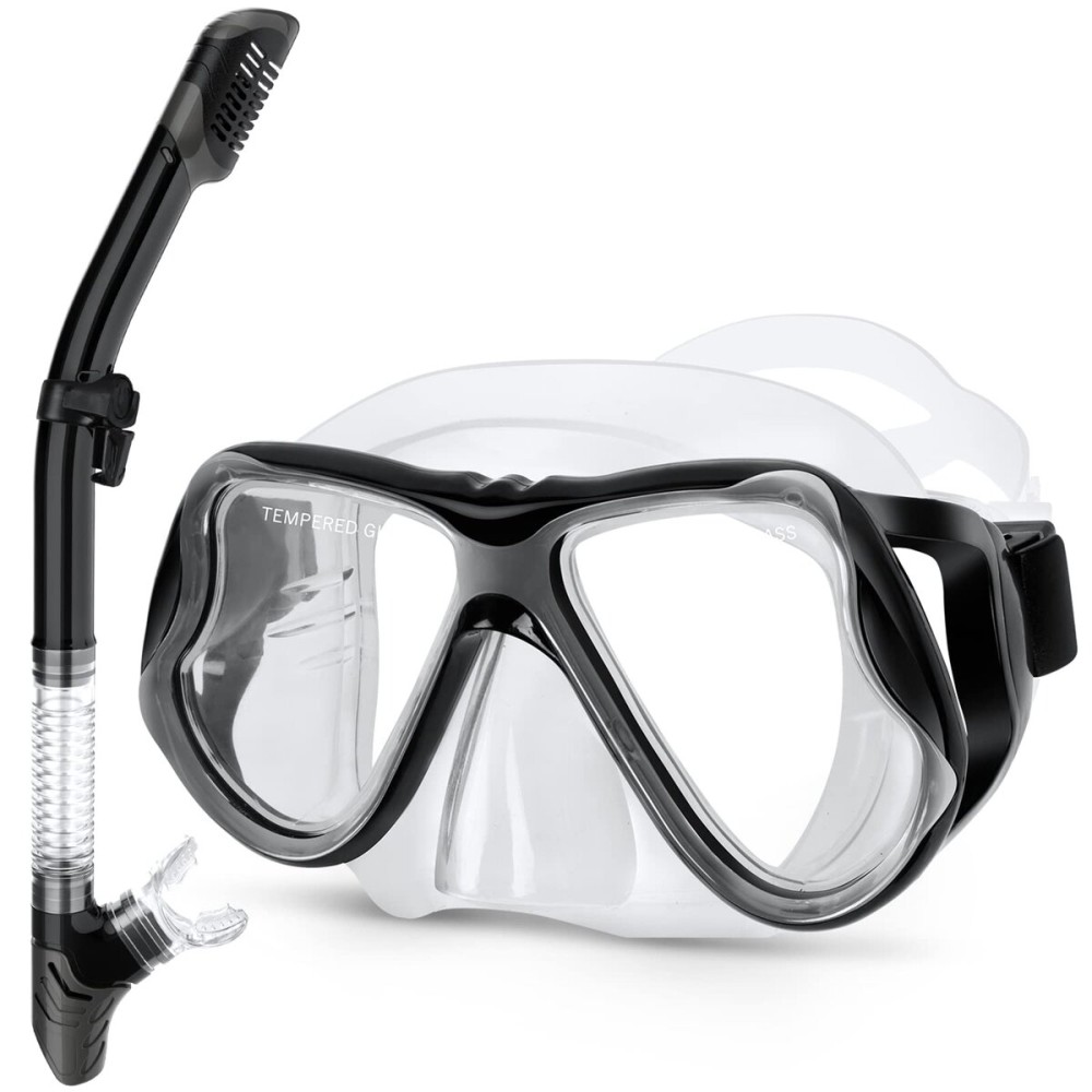 Greatever Dry Snorkel Set,Panoramic Wide View,Anti-Fog Scuba Diving Mask,Professional Snorkeling Gear for Adults
