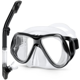 Greatever Dry Snorkel Set,Panoramic Wide View,Anti-Fog Scuba Diving Mask,Professional Snorkeling Gear for Adults