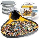 Creative QT SlideAway Toy Storage Organizer & Extra Large 52 Play Mat, Collapsible Storage Bins for Building Bricks, Small Blocks, Toys, Drawstring Cleanup for Kids Playroom & Classroom, Grey Stripes