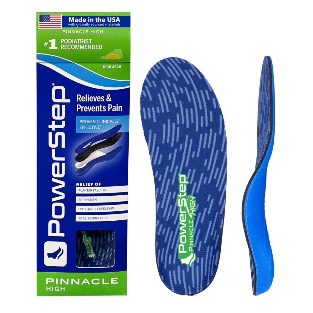 PowerStep Pinnacle High Arch Orthotics Insoles, High Arch Pain Relief, Plantar Fasciitis Relief, Supination, Supports Foot, Arch & Heel Pain, Made in The USA (Men\'s 6-6.5 / Women\'s 8-8.5)