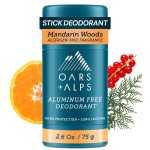 Oars + Alps Deodorant for Men & Women, Aluminum Free Deodorant for Men, Dermatologist Tested, Clean Ingredients, Vegan, Long Lasting, Mandarin Woods, 1pk, 2.6oz