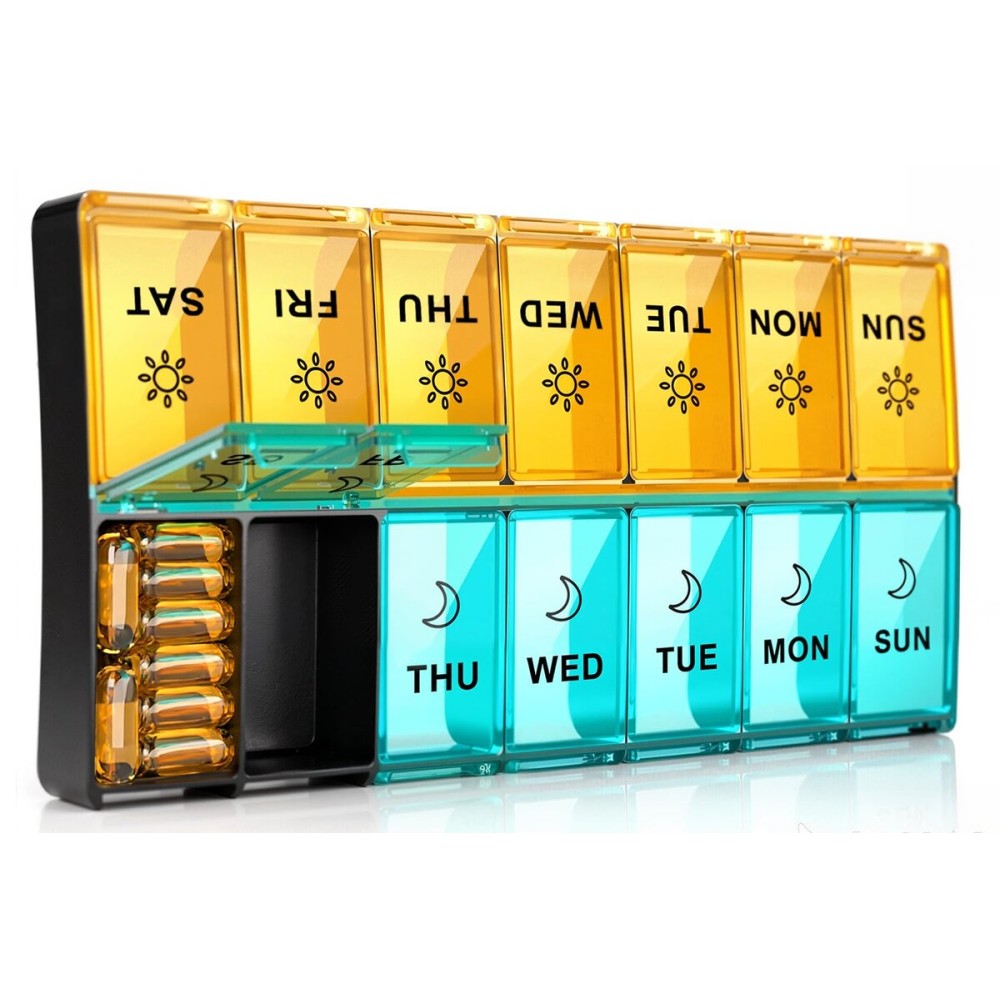 Mossime XL Large Daily Pill Organizer 2 Times a Day, Extra 7 Day Pill Box Am Pm, Weekly Day Night Vitamin Holder, Medicine Organizer, Big Pill Container, Medication Dispenser 14 Compartments