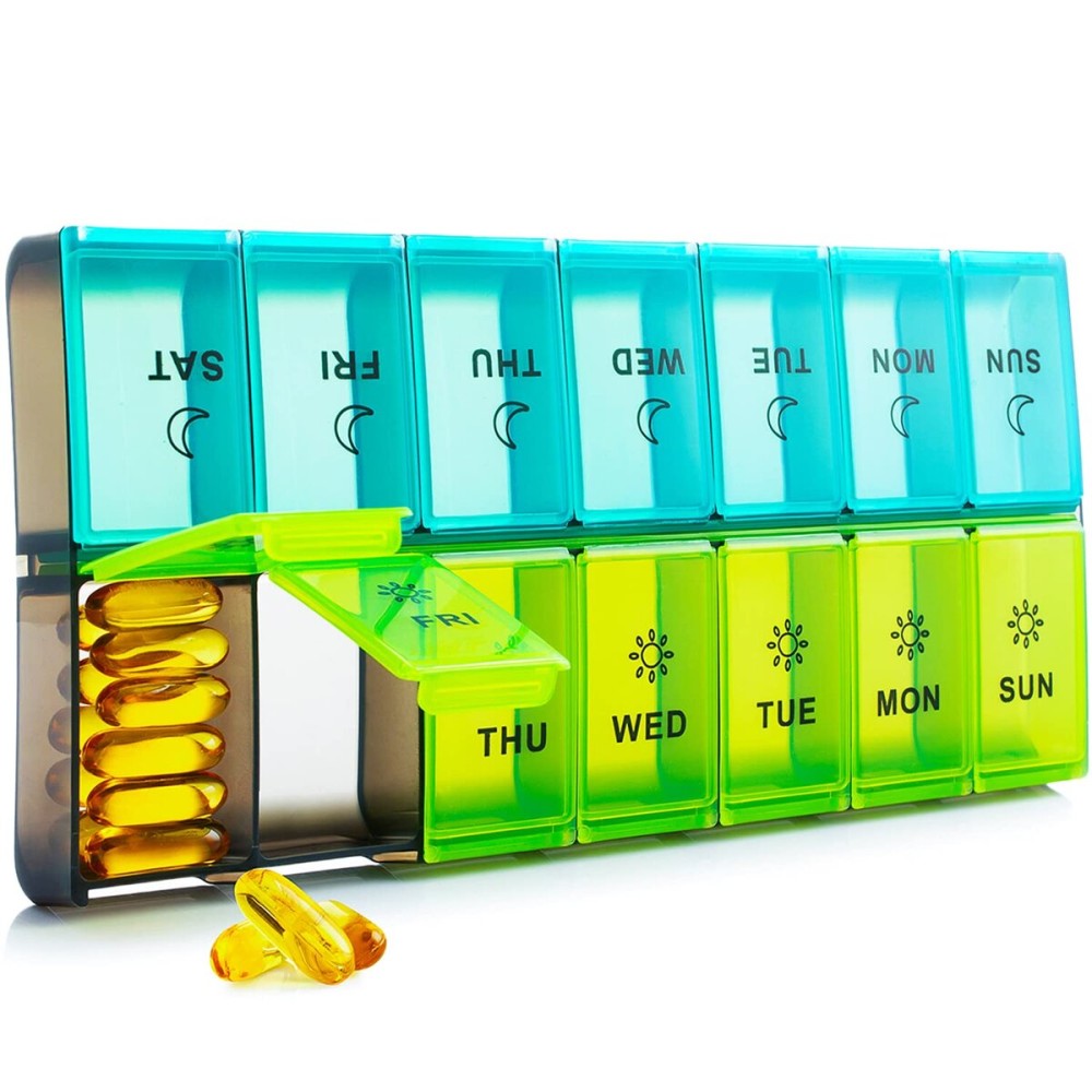Mossime XL Large Daily Pill Organizer 2 Times a Day, Extra 7 Day Pill Box Am Pm, Weekly Day Night Vitamin Holder, Medicine Organizer, Big Pill Container, Medication Dispenser 14 Compartments