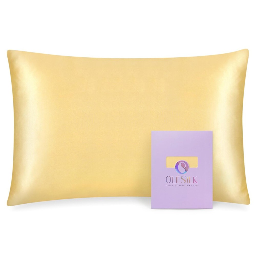 OLESILK 100% Mulberry Silk Toddler Pillowcase for Hair and Skin, Both Sides 19 Momme Pure Natural Silk Travel Pillow Cases with Hidden Zipper, 13x 18, Gold