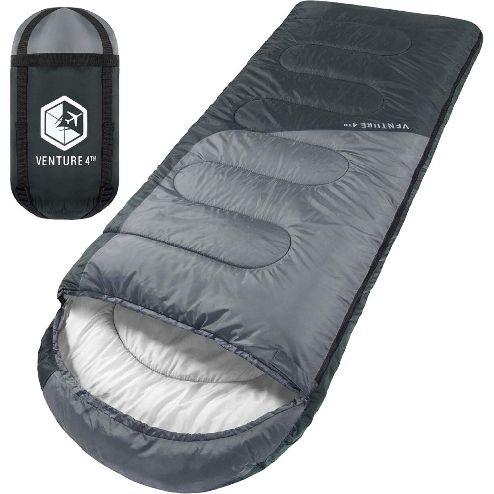 VENTURE 4TH 3-Season Backpacking Sleeping Bag, Camping Sleeping Bags for Adults & Kids - Lightweight, Comfortable, Water Resistant, Ideal for Hiking, Camping & Outdoor - Black/Silver