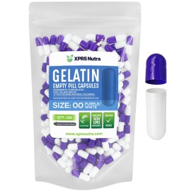 XPRS Nutra Size 00 Empty Capsules - 100 Count Empty Gelatin Capsules - Pills DIY Capsule Filling - Fillable Pill Gel Caps for Do-It-Yourself Supplements (Purple/White)