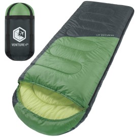 VENTURE 4TH 3-Season Backpacking Sleeping Bag, Camping Sleeping Bags for Adults & Kids - Lightweight, Comfortable, Water Resistant, Ideal for Hiking, Camping & Outdoor - Green/Gray