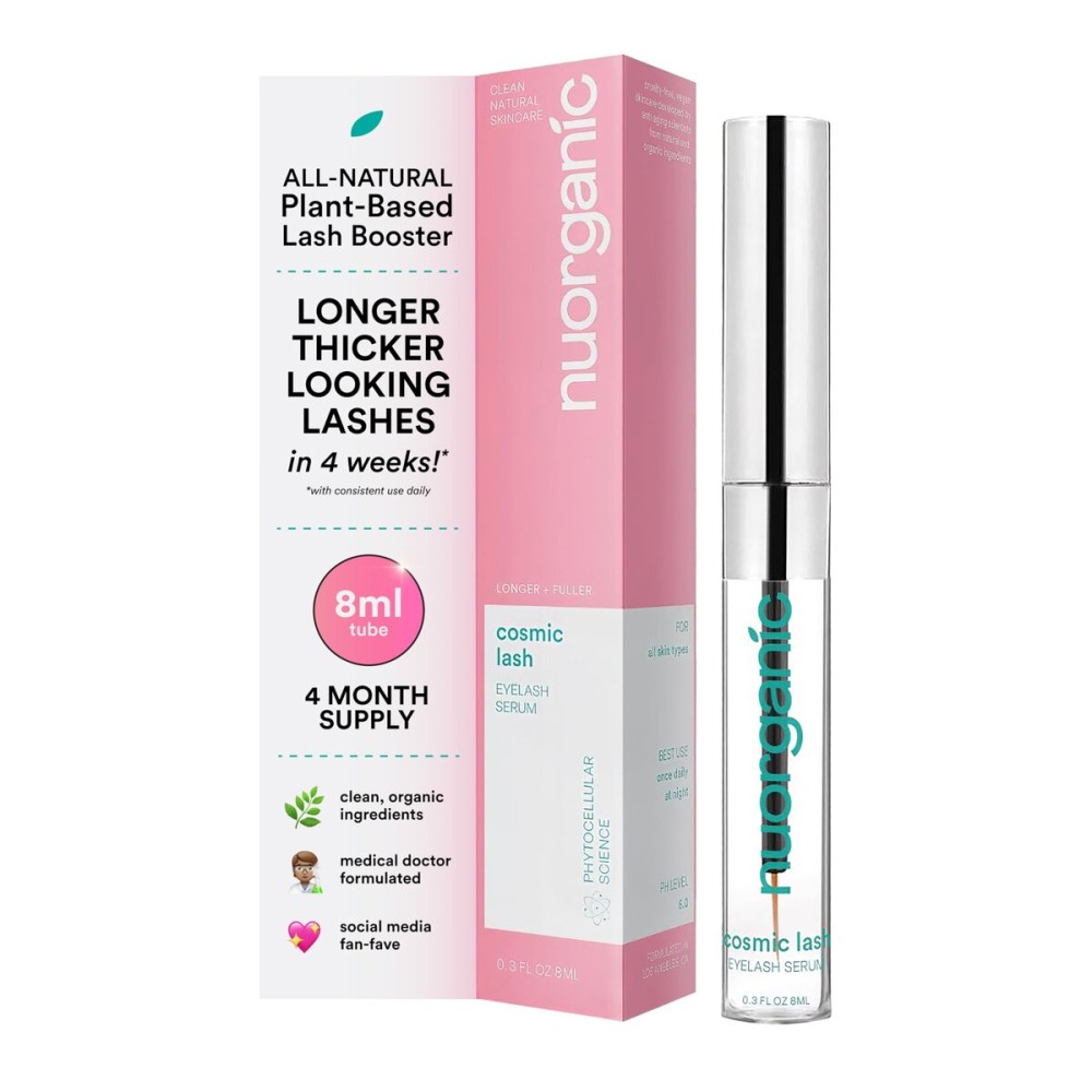 nuorganic Cosmic Lash Serum Without Prostaglandins | Eyelash Growth Serum for Thicker, Longer, More Defined Lashes | 4-Month Supply XL Size | Made in USA | cGMPA Certified Lab | 8ml