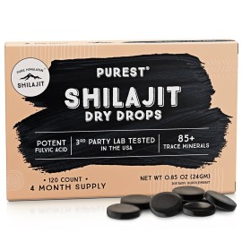 Pure Himalayan Shilajit Dry Drops, 100% Pure Natural Shilajit, Grade A, Max Potency 85+ Clean Trace Minerals & Fulvic Acid for Energy, Metabolism & Immune Support Supplement for Men & Women (120 tabs)