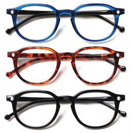 SIGVAN 3 Pack Reading Glasses Spring Hinge Stylish Readers Black/Tortoise for Men and Women (3 Pack Mix, 2.00)