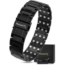 MagnetRX Ultra Strength Magnetic Bracelet - Effective Stainless Steel Magnetic Bracelets for Men - Adjustable Length with Sizing Tool for Perfect Fit (Black)