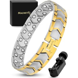 MagnetRX Ultra Strength Magnetic Bracelet - Effective Stainless Steel Metal Bracelets for Men - Adjustable Length with Sizing Tool for Perfect Fit (Silver & Gold)