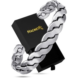 MagnetRX Copper Magnetic Bracelets - Effective Pure Copper Bracelet for Men and Women - Copper Cuff Adjustable Bracelet Bangles (Twisted Brushed Silver)