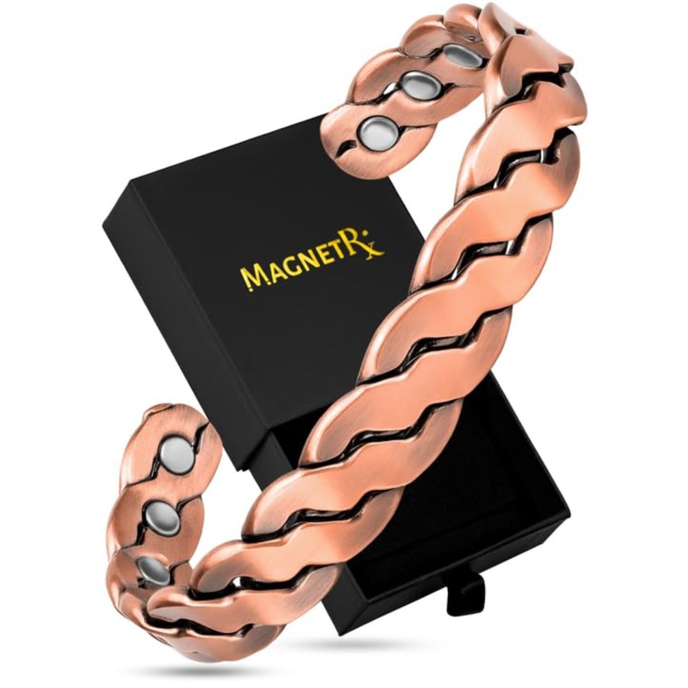 MagnetRX Copper Magnetic Bracelets - Effective Pure Copper Bracelet for Men and Women - Adjustable Cuff Bangles (Twisted Copper)