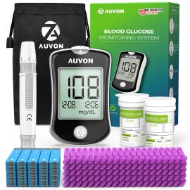 AUVON Blood Glucose Monitor Kit for Accurate Test, Diabetes Testing Kit with 100 Glucometer Strips, 100 30G Lancets and Lancing Devices, DS-W Portable Sugar Test Kit, No Coding