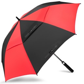 ZOMAKE Golf Umbrella Windproof, Extra Large Oversized Heavy Duty Double Canopy for Rain, Sports Games & Push Cart(62inch,Black,Red)