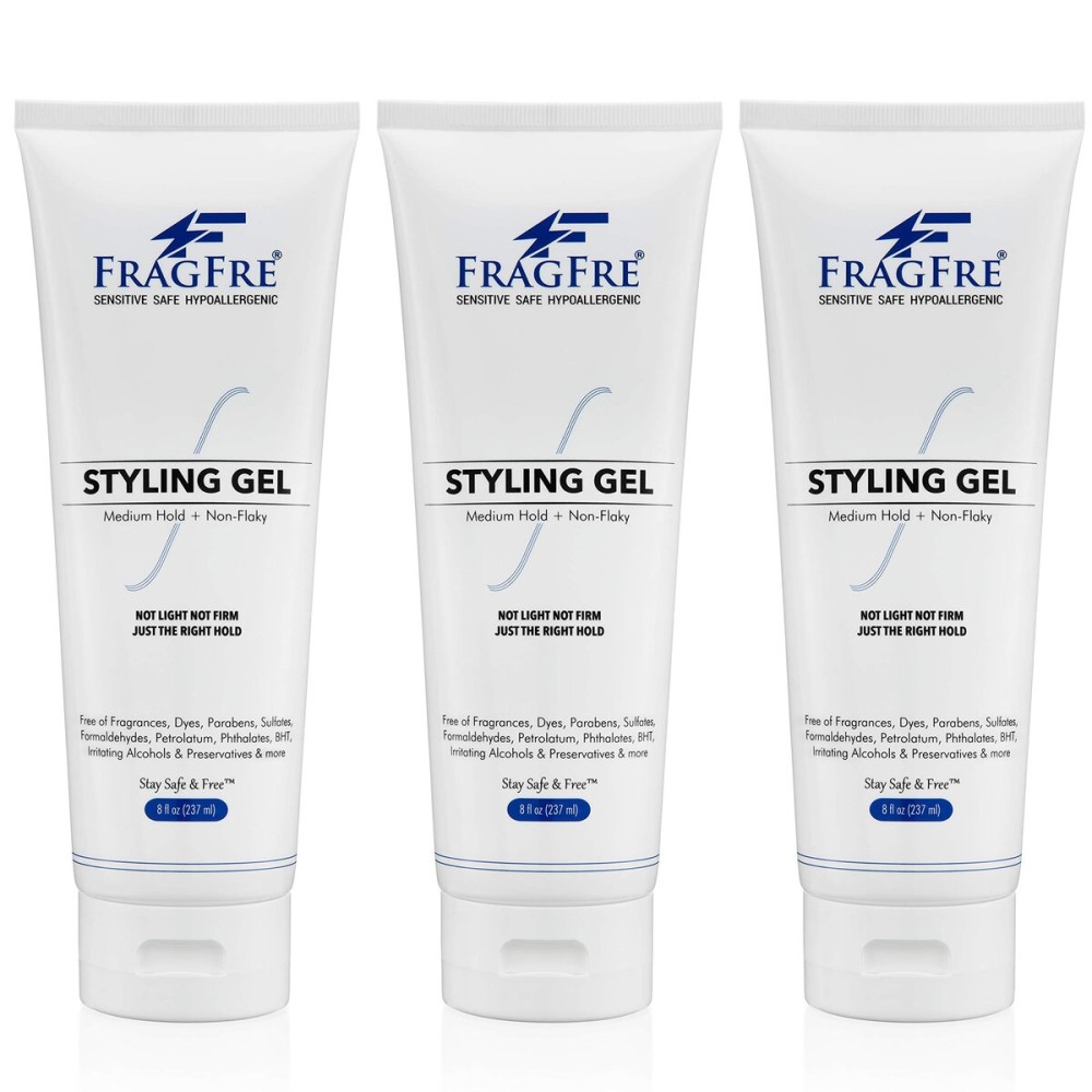 FRAGFRE Hair Styling Gel 8 oz (3-Pack Gift Set) Medium Hold - Fragrance Free Hypoallergenic - Irritation Free Styling Gel for Sensitive Skin - for Men Women Children - Gluten Free Vegan Cruelty Free