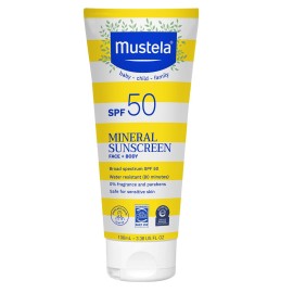 Mustela Baby Mineral Sunscreen Lotion SPF 50 Broad Spectrum - Face & Body Sun Lotion for Sensitive Skin - Water Resistant & Fragrance Free - Regular & Family Size