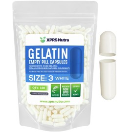 XPRS Nutra Size 3 Empty Capsules - 100 Count Empty Gelatin Capsules - Pills DIY Capsule Filling - Pure Bovine Pill Gel Caps Fillable Do-It-Yourself Vitamins and Supplements (White)