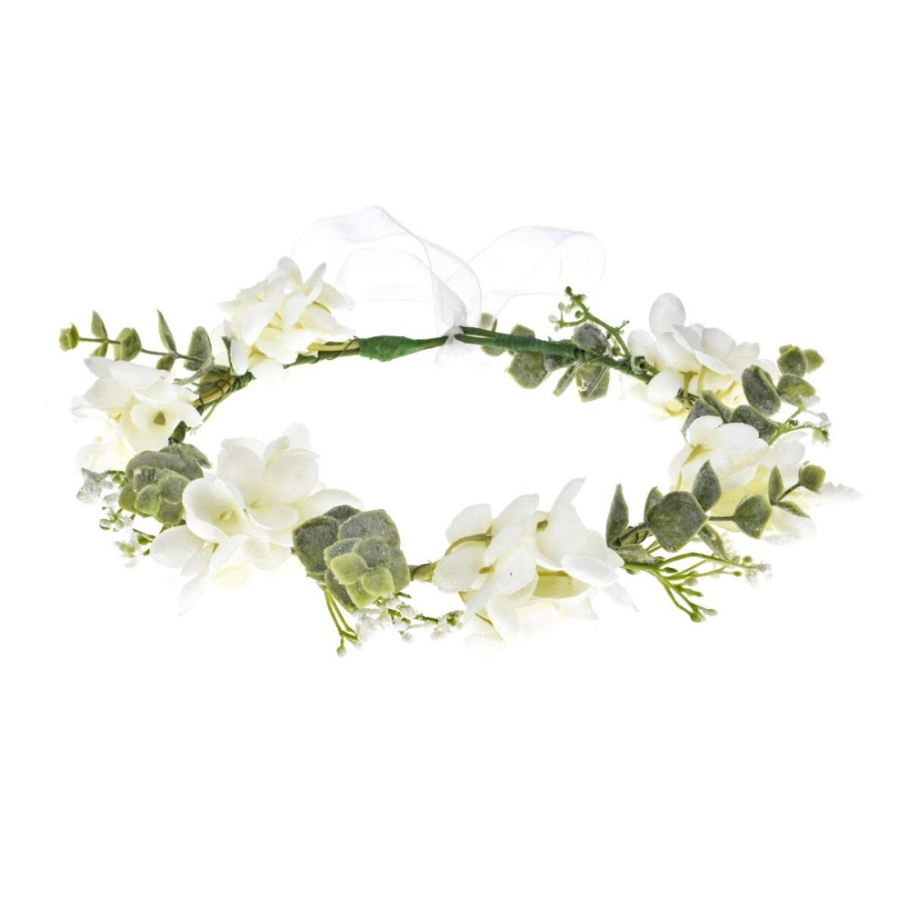 Floral Fall Camellia Flower Crown Rose Headpiece Wedding Bridal Flower Girl Halo Maternity Photo Props FL-03 (Green Leaf Ivory)
