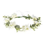 Floral Fall Camellia Flower Crown Rose Headpiece Wedding Bridal Flower Girl Halo Maternity Photo Props FL-03 (Green Leaf Ivory)