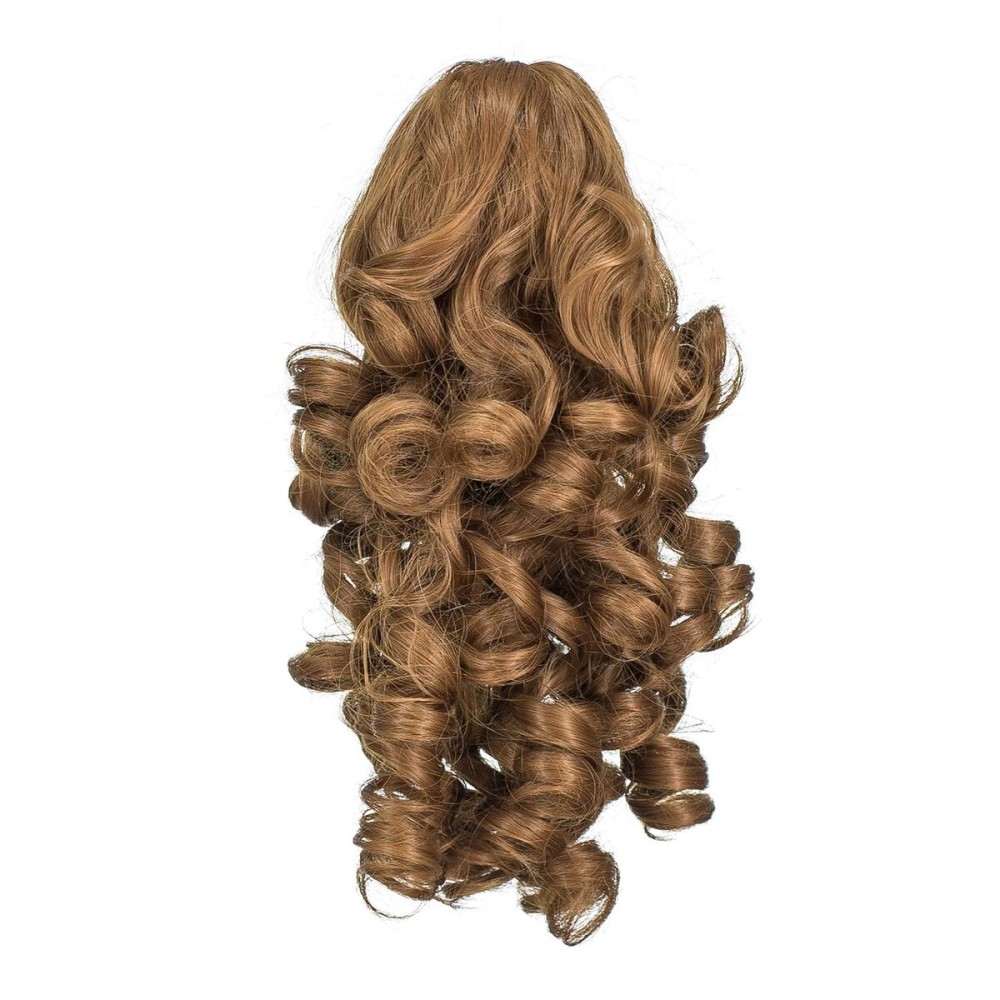 SWACC 12-Inch Short Screw Curls Claw Clip Ponytail Extensions Synthetic Clip in Drawstring Curly Ponytail Hairpiece Jaw Clip Hair Extension (Strawberry Blonde-27)