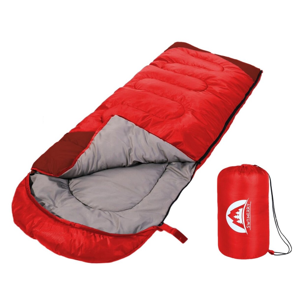 SWTMERRY Sleeping Bag 3 Seasons (Summer, Spring, Fall) Warm & Cool Weather - Lightweight,Waterproof Indoor & Outdoor Use for Kids, Teens & Adults for Camping Hiking, Backpacking and Survival (Red)