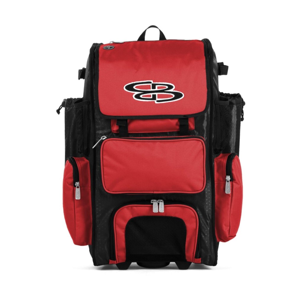Boombah Rolling Superpack Baseball/Softball Gear Bag - 23-1/2 x 13-1/2 x 9-1/2 - Black/Red - Telescopic Handle - Holds 4 Bats - Wheeled Version