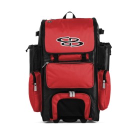 Boombah Rolling Superpack Baseball/Softball Gear Bag - 23-1/2 x 13-1/2 x 9-1/2 - Black/Red - Telescopic Handle - Holds 4 Bats - Wheeled Version