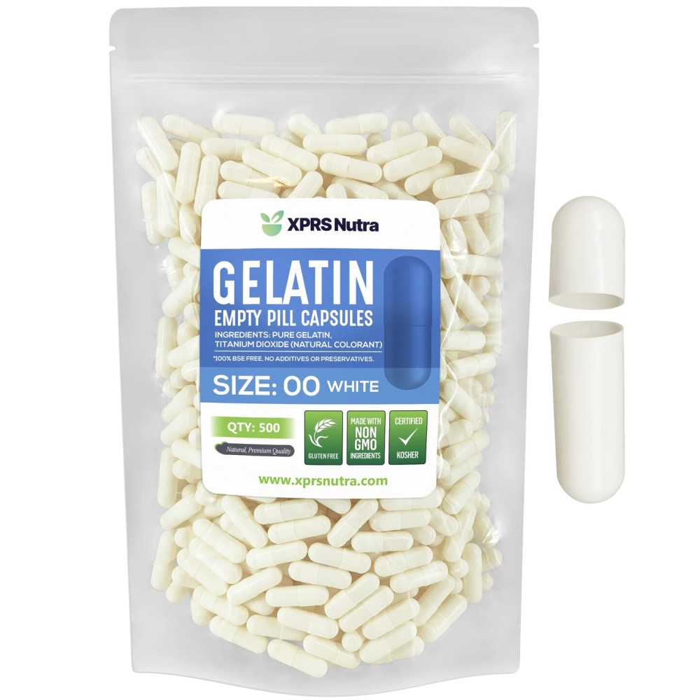XPRS Nutra Size 00 Empty Capsules - 500 Count Empty Gelatin Capsules - DIY Capsule Filling - Fillable Pill Gel Caps for Do-It-Yourself Supplements (White)