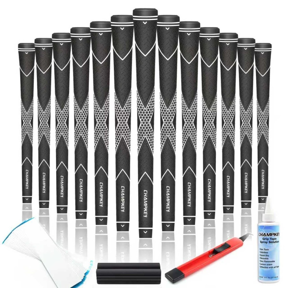 CHAMPKEY Premium Rubber Golf Grips 13 Pack | High Traction and Feedback Rubber Golf Club Grips | Choose Between 13 Grips with 15 Tapse and 13 Grips with All Kits