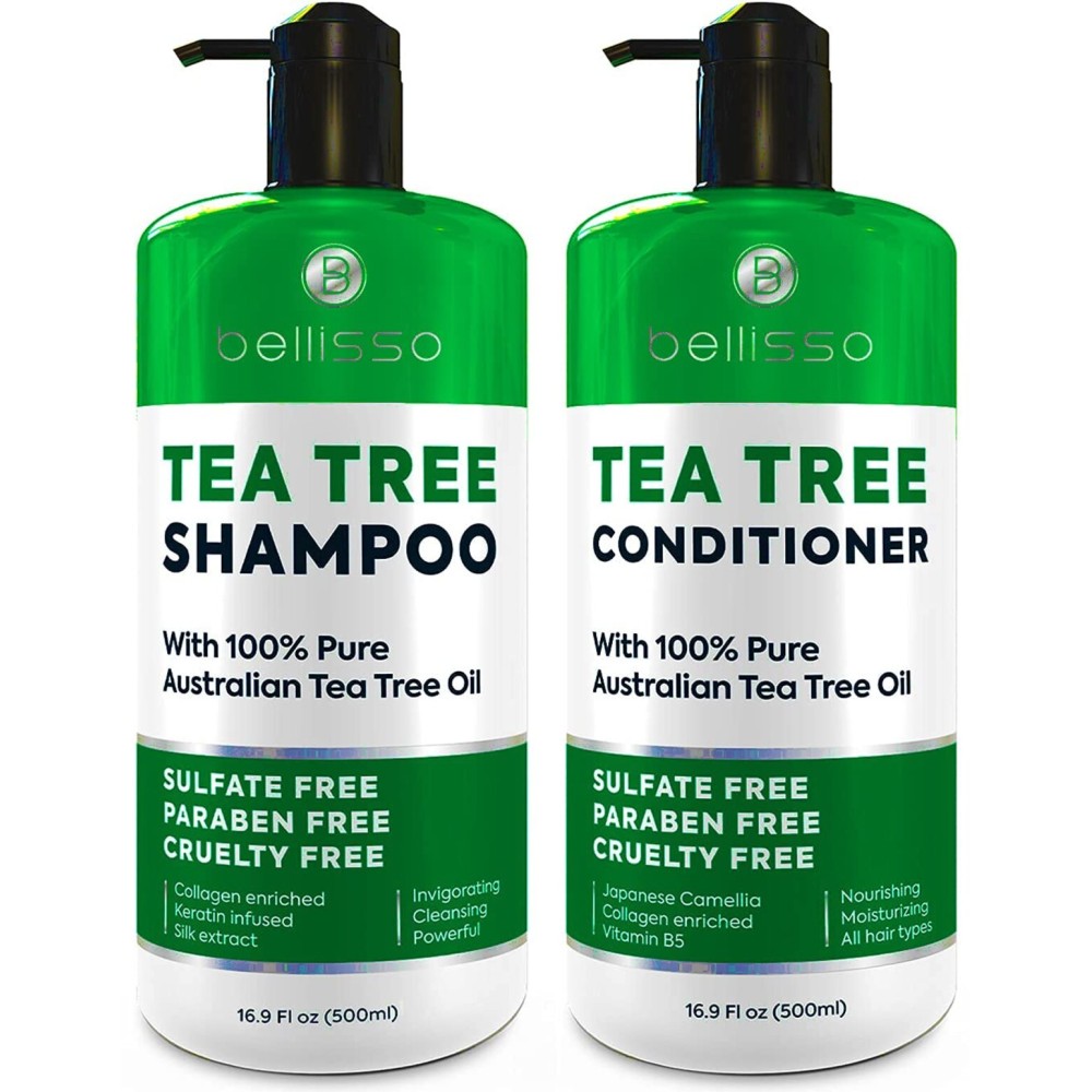 Tea Tree Shampoo and Conditioner Set - with 100% Pure Australian Tea Tree Oil - Anti Dandruff Sulfate and Paraben Free - Dry Scalp Treatment with Keratin, Vitamin B5, Collagen for Women and Men