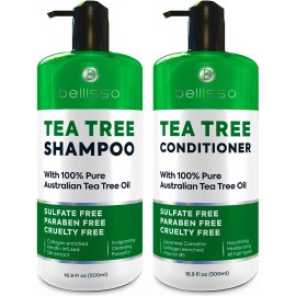 Tea Tree Shampoo and Conditioner Set - with 100% Pure Australian Tea Tree Oil - Anti Dandruff Sulfate and Paraben Free - Dry Scalp Treatment with Keratin, Vitamin B5, Collagen for Women and Men