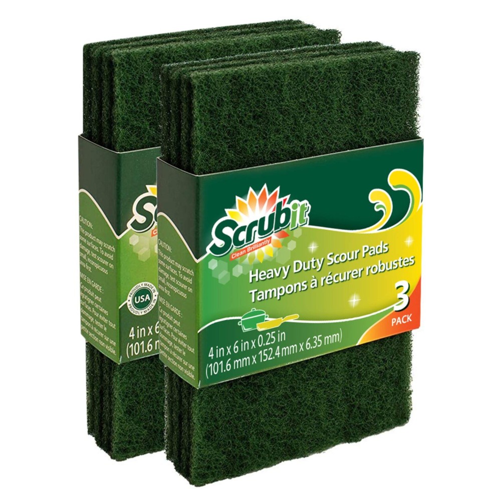 Scouring Pads - Heavy Duty Household Cleaning Scrubber with Non-Scratch Anti-Grease Technology - Reusable Scrubbing Pads - Green, 6 Pack