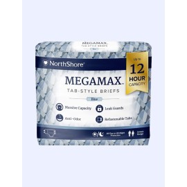 NorthShore MegaMax Adult Overnight Diapers, 12-Hour Tab-Style, Large, 10 Count Bag, Blue, 42-54 inches, Unisex Incontinence Underwear