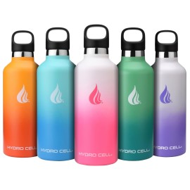 HYDRO CELL Stainless Steel Water Bottle with Straw & 2 Standard Mouth Lids (32oz 24oz 20oz 16oz) Keeps Liquids Hot or Cold w/Double Wall Vacuum Insulated Leak Proof Sport Design (White/Pink 32oz)