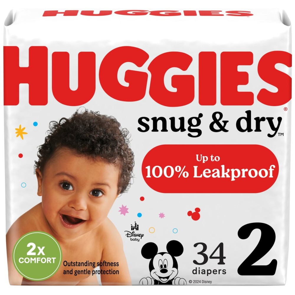 Huggies Size 2 Diapers, Snug & Dry Baby Diapers, Size 2 (12-18 lbs), 34 Count, Packaging May Vary
