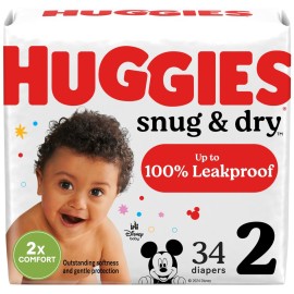 Huggies Size 2 Diapers, Snug & Dry Baby Diapers, Size 2 (12-18 lbs), 34 Count, Packaging May Vary